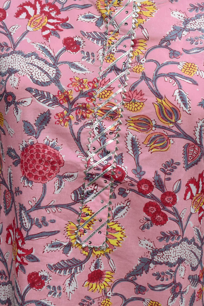 Hand Block Print Cotton Kurta with gota & sequins - Size 38 & 40
