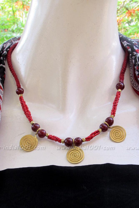 Thread necklace with Beads & Antique Pendant