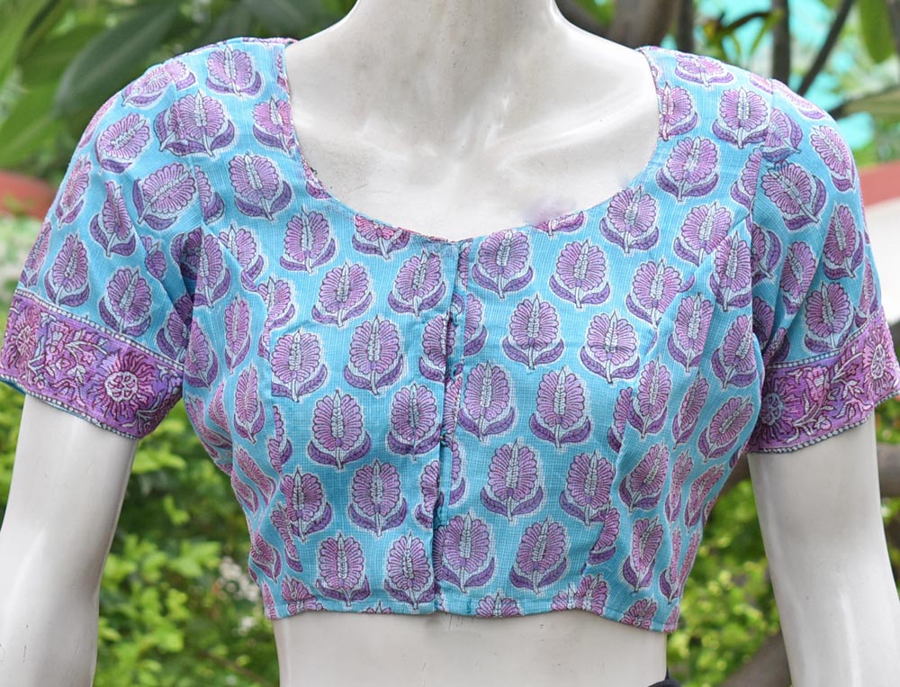 Block Printed kota Doria Blouse - Size 38