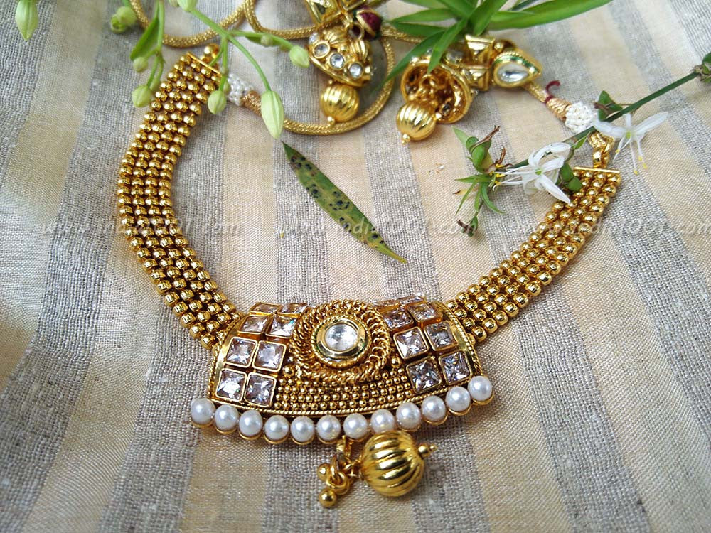 Designer Pearl, Kundan & Polki Necklace Set