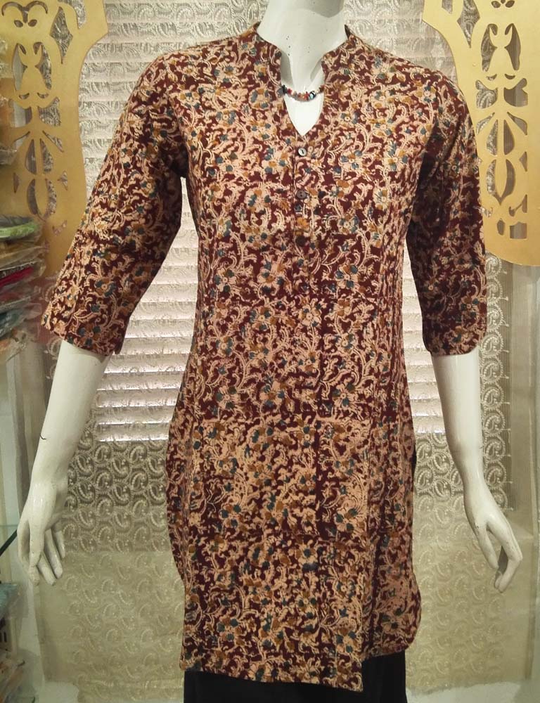 Elegant Block Print Cotton Medium Length Kurta - Size -38