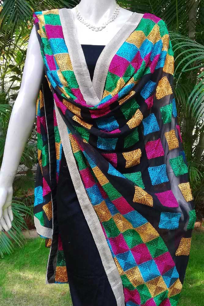 Beautiful Semi Chiffon dupatta with Phulkari work