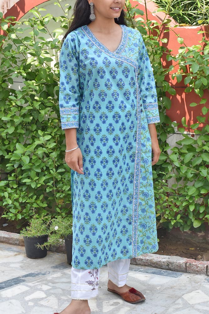 Block Printed Cotton Kurta with sequins - size 44