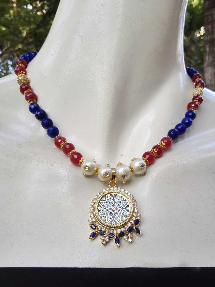 Designer Thewa Necklace Set with AD