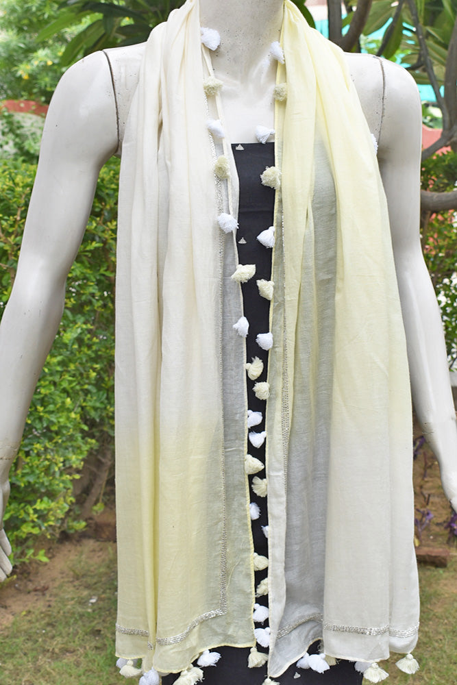 Beautiful Silk Cotton Stole with hand embroidery & tassels