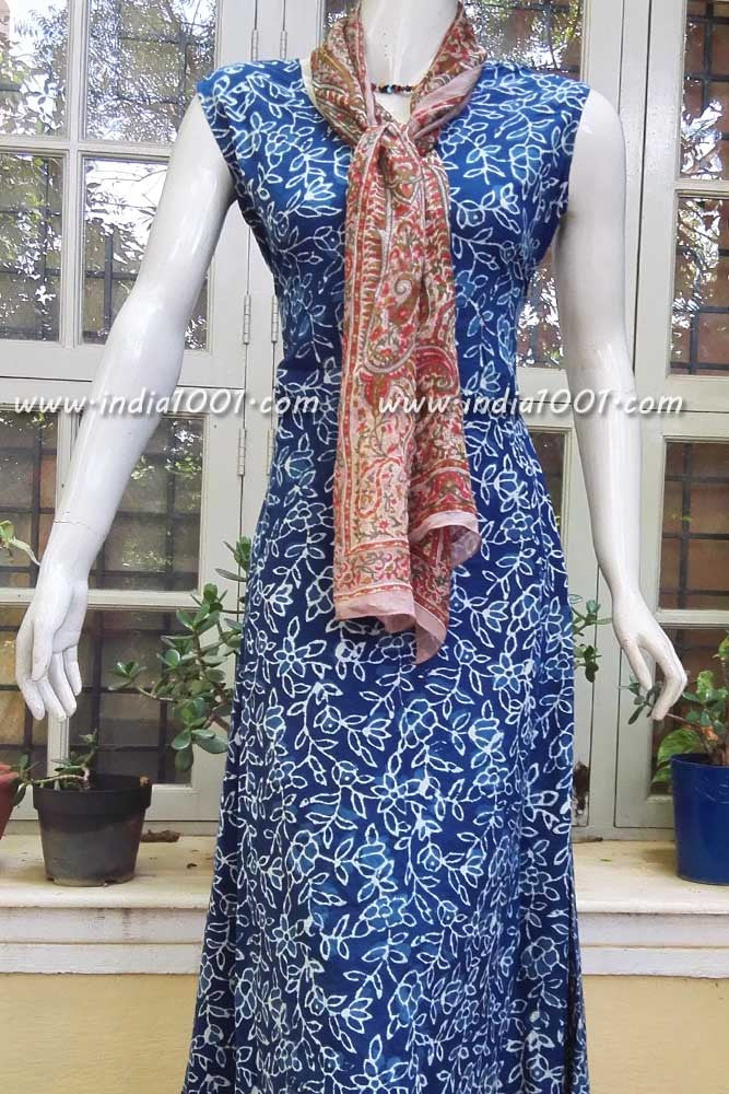 Elegant Block Printed Cotton Long Dress