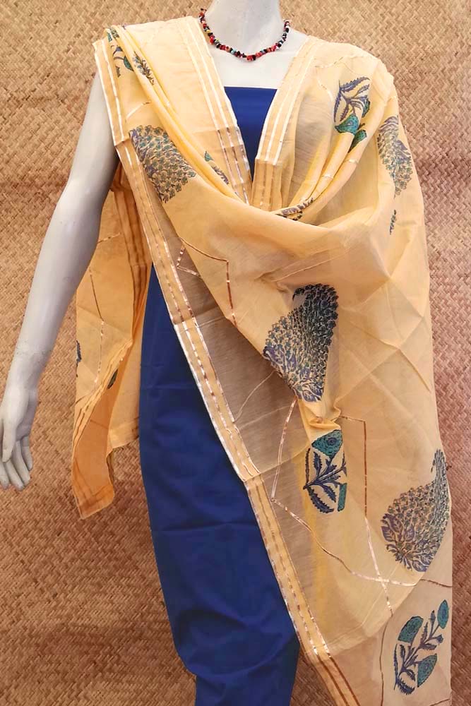 Elegant Chanderi Dupatta with Hand Block Print & stitched gota