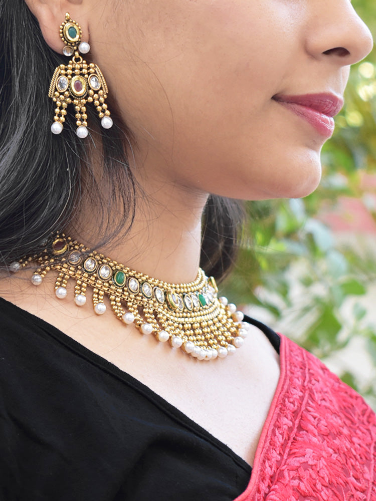 Designer Pearl & Polki Necklace Set