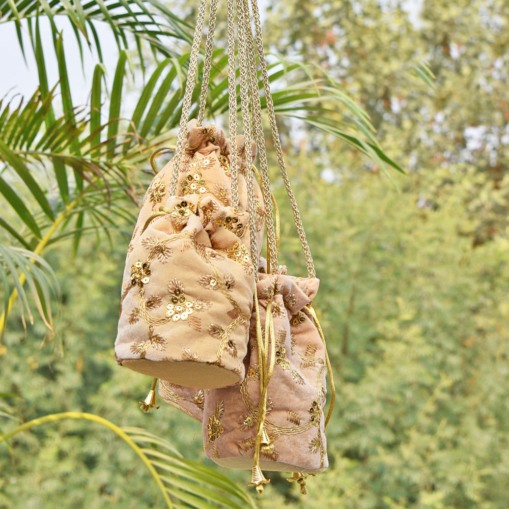 Embroidered Velvet Potlis for gifting - Set of 4 potlis