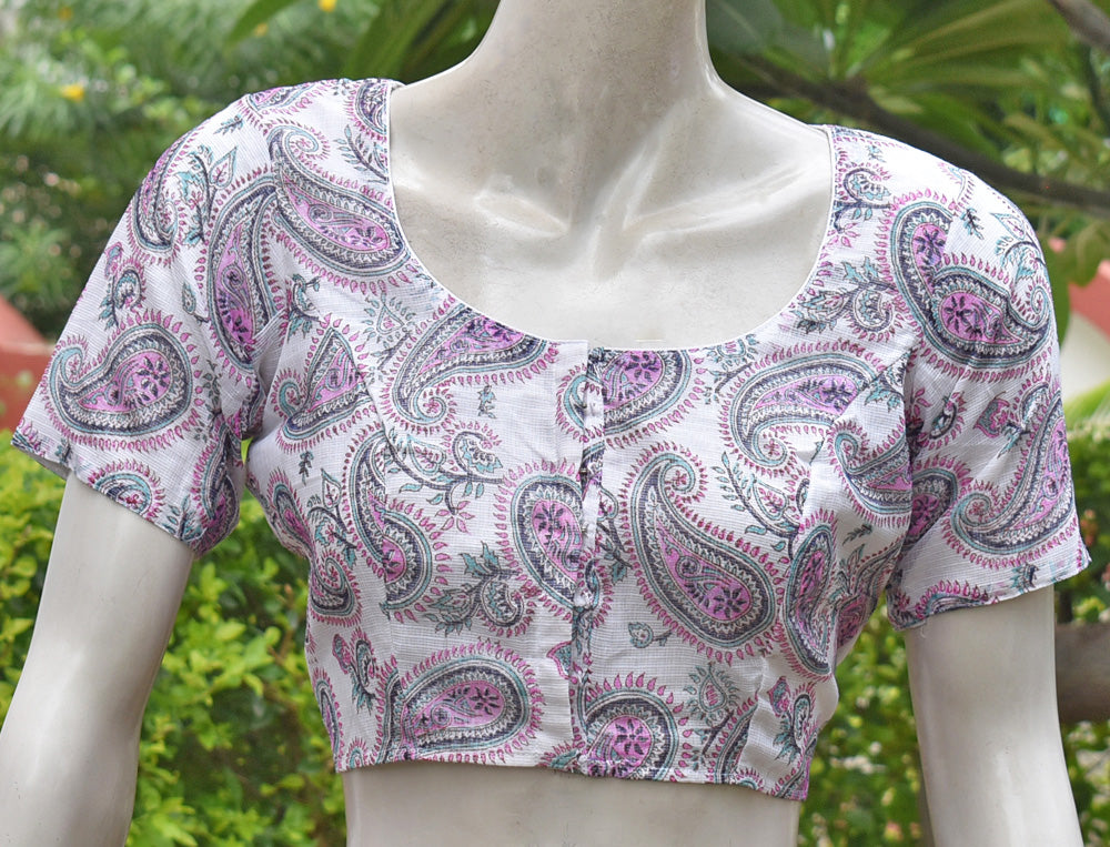 Block Printed kota Doria Blouse - Size 40