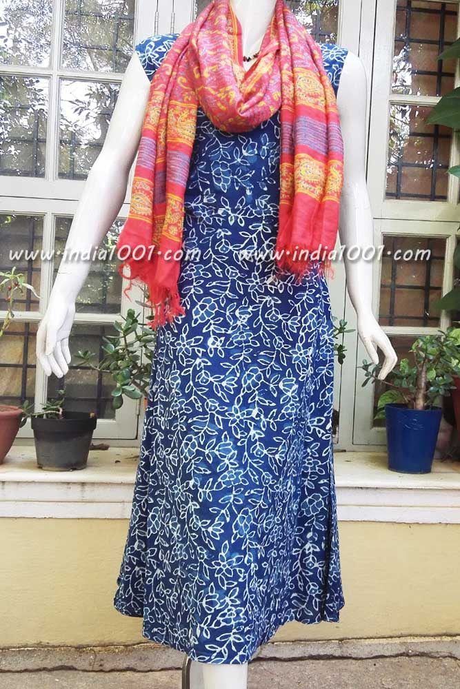 Elegant Block Printed Cotton Long Dress