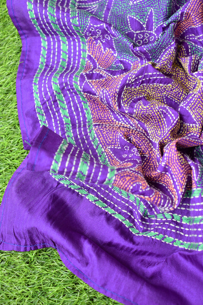 Elegant Hand Embroidered Kantha work Silk Stole