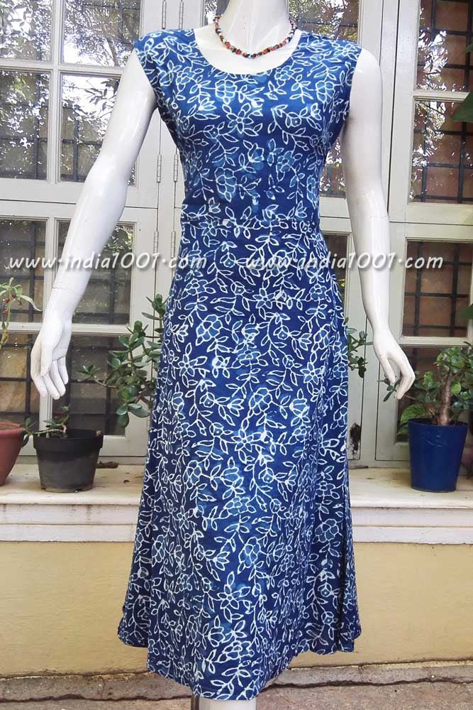 Elegant Block Printed Cotton Long Dress