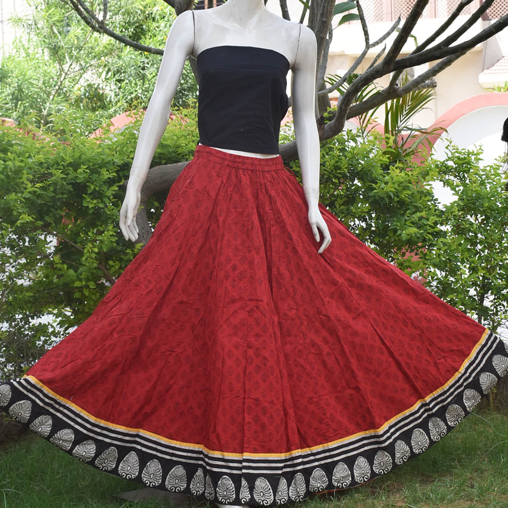 Beautiful Kalidar Block Printed Cotton Skirt with Stitched borders