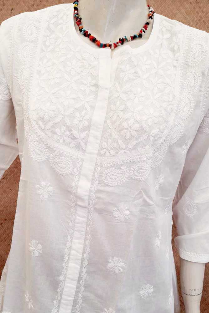 Elegant Cotton Short Kurta with Chikankari work . Size - 42
