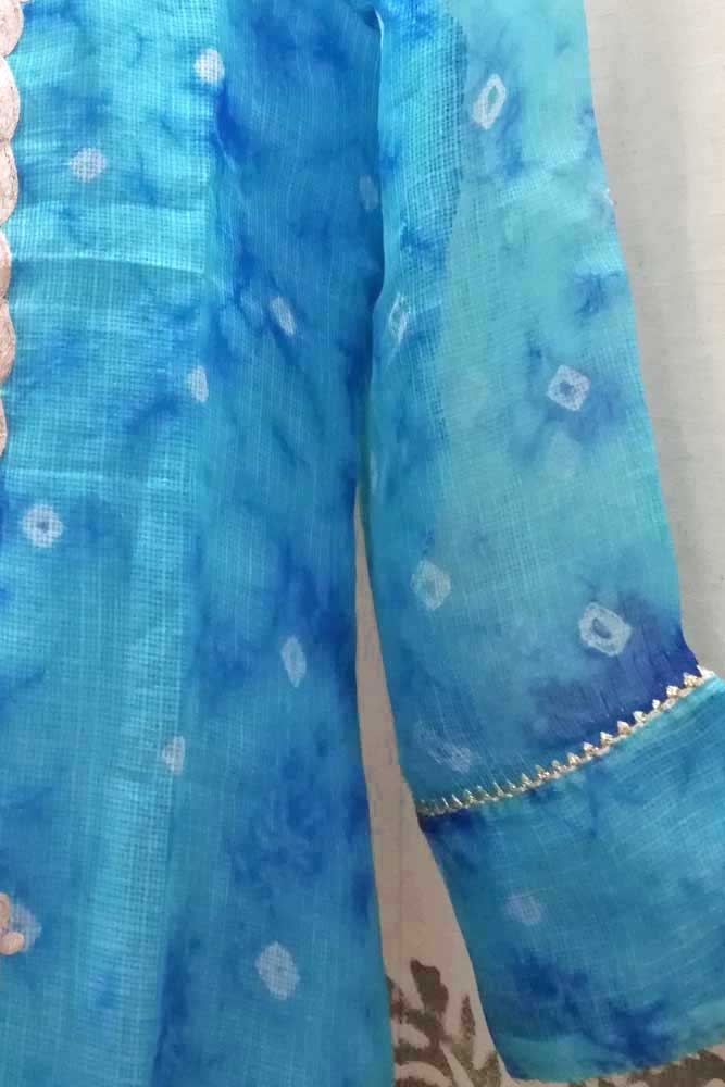 Elegant Kota Silk kurta with Hand embroidered Pitta & gota work - Size 34