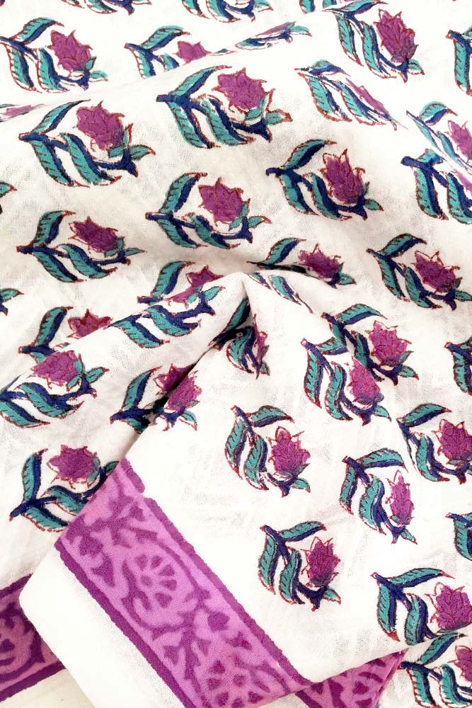 Beautiful Dobby Cotton Fabric with Block Print