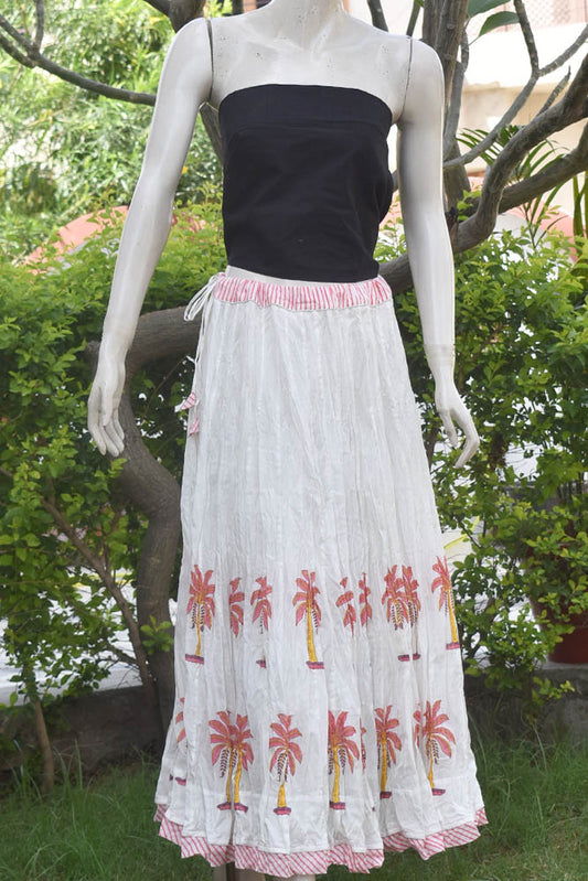 Beautiful Kalidar Block Printed Mul Cotton Skirt with Lining & Stitched borders