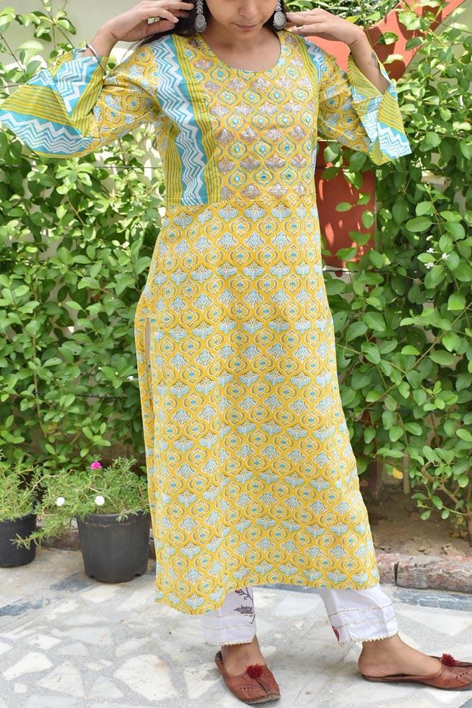Long Cottton Kurta with Badla Work size 38