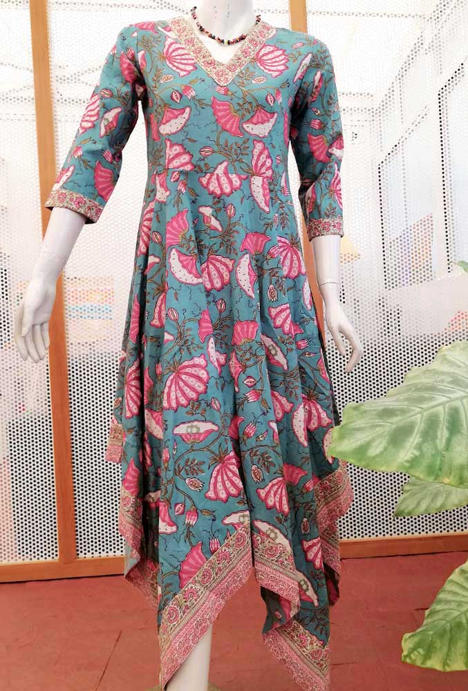 Elegant Cotton Dress In Beautiful Handkerchief Pattern India1001.com Elegant Cotton Dress In Beautiful Handkerchief Pattern India1001.com