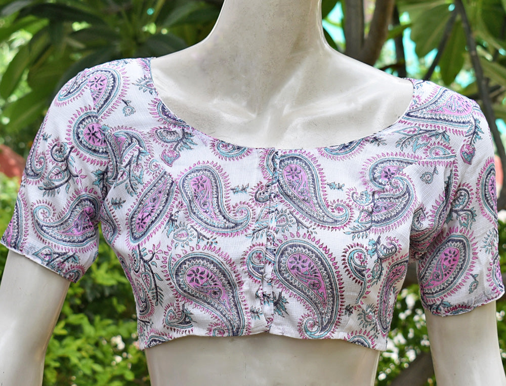 Block Printed kota Doria Blouse - Size 38