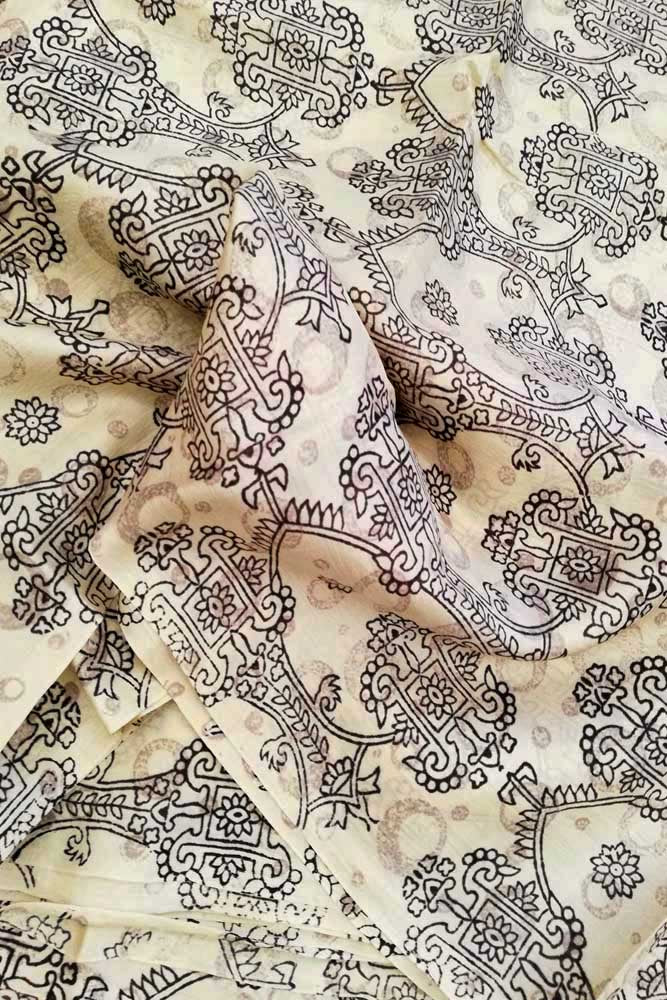 Fine silk fabric with screen print patterns