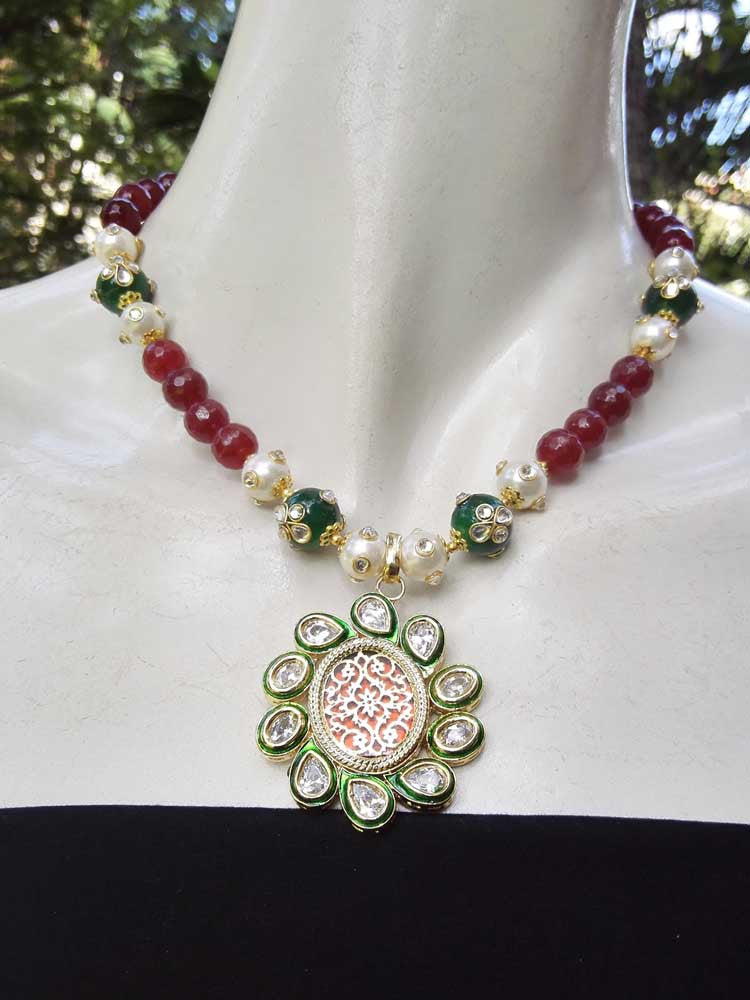 Designer Thewa Necklace Set with AD