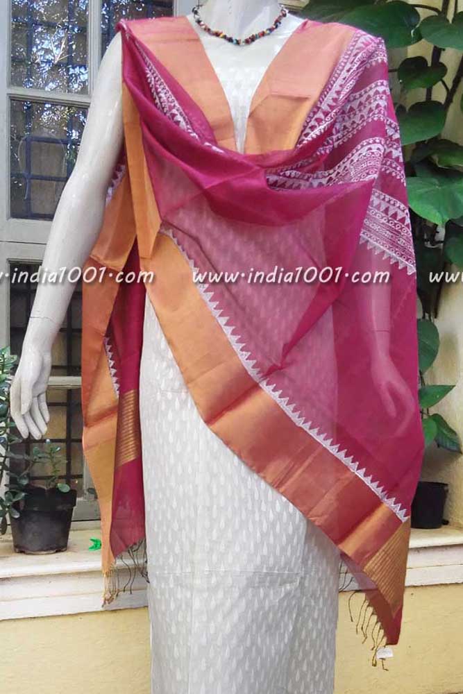 Beautiful Maheshwari si-co dupatta with Block Print