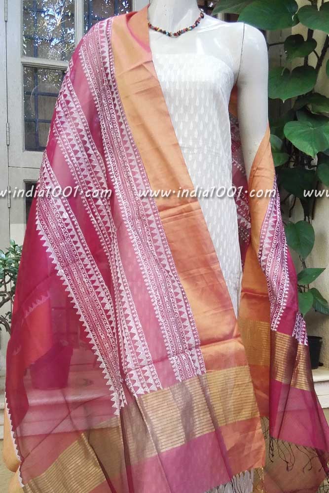 Beautiful Maheshwari si-co dupatta with Block Print