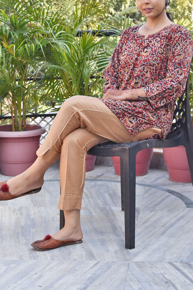 Machalipatnam Kalamkari Hand Block Printed Cotton Short Kurta with sequins on yoke - Size - 38