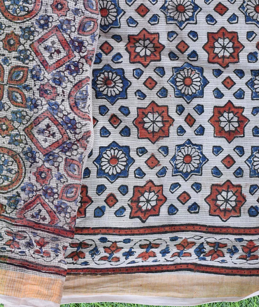 Hand Block Print Kutch Ajrakh Kota Cotton Doria Saree