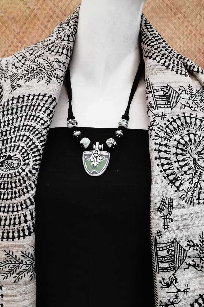 Ceramic and German silver thread necklace