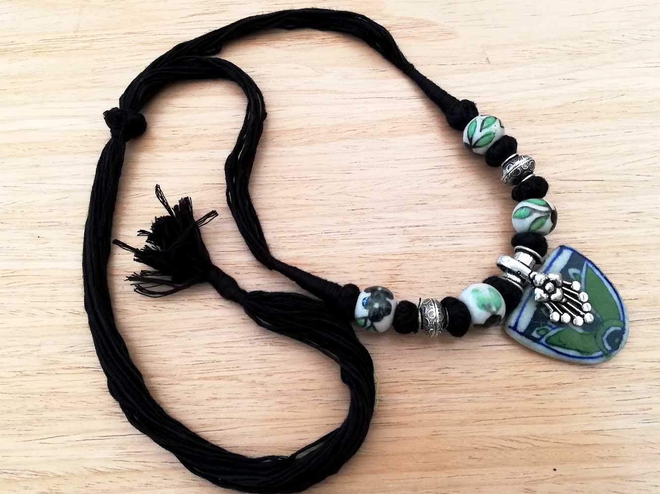 Ceramic and German silver thread necklace