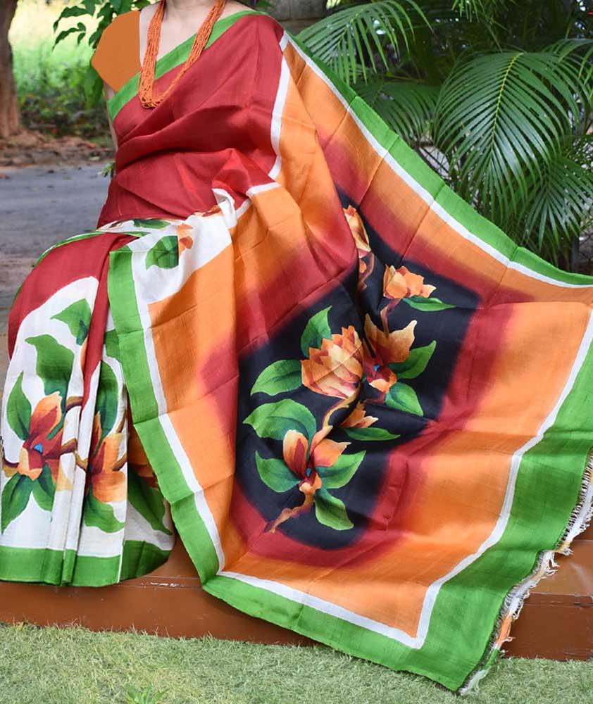 Handwoven Bisnupur Silk Saree with Handpainted motifs