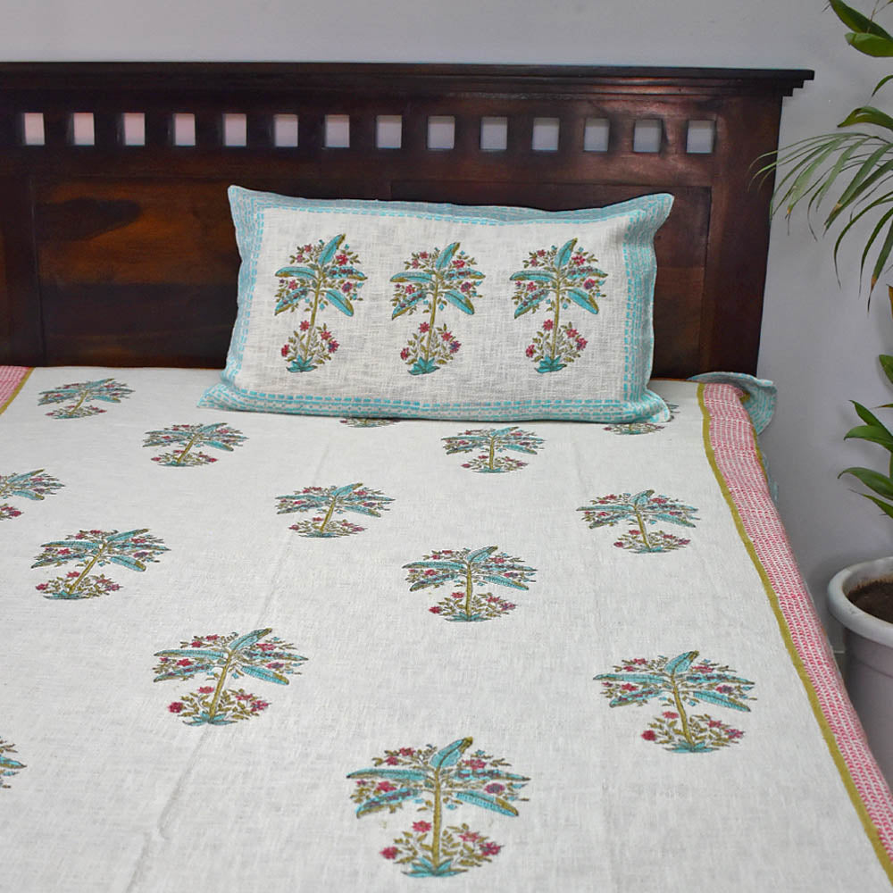 Hand block printed Textured Woven Cotton Single Bed sheet with Single ( 1 ) pillow cover