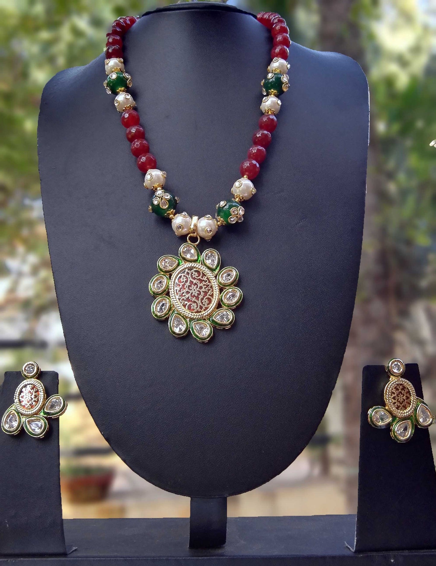 Designer Thewa Necklace Set with AD