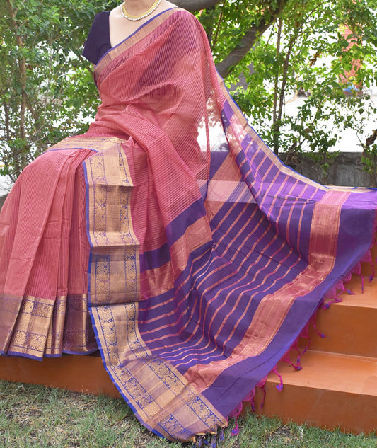 Beautiful Handwoven Missing weave Mangalgiri Cotton Saree with Zari border