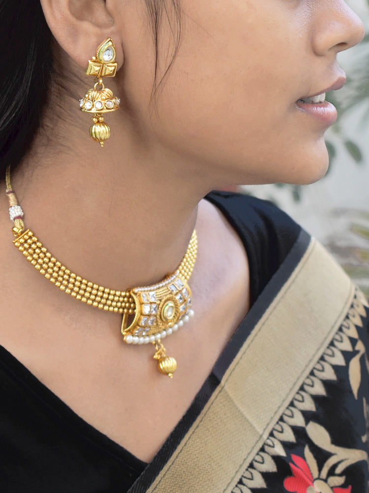 Designer Pearl, Kundan Polki Necklace Set – - Main Image