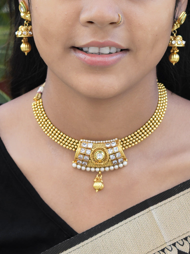 Designer Pearl, Kundan & Polki Necklace Set