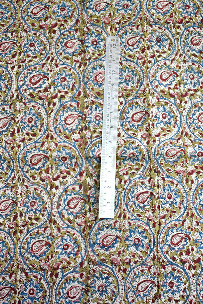 Hand Block printed Kalamkari Rayon fabric ( 2.5 mtrs cut)