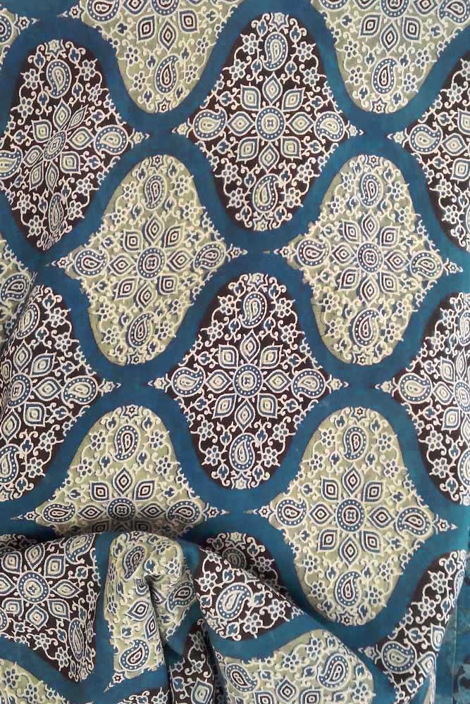 Ajrakh Block Printed Rayon Cut ( blouse) Fabric