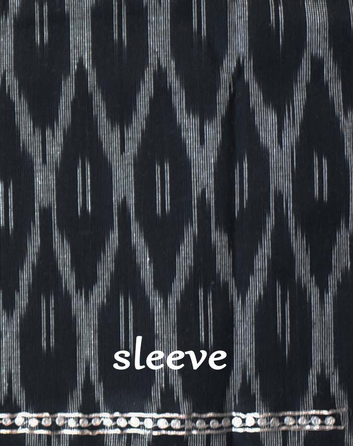 Woven ikkat cotton  fabric ( 2.5 mtrs cut) with silver zari pitta work