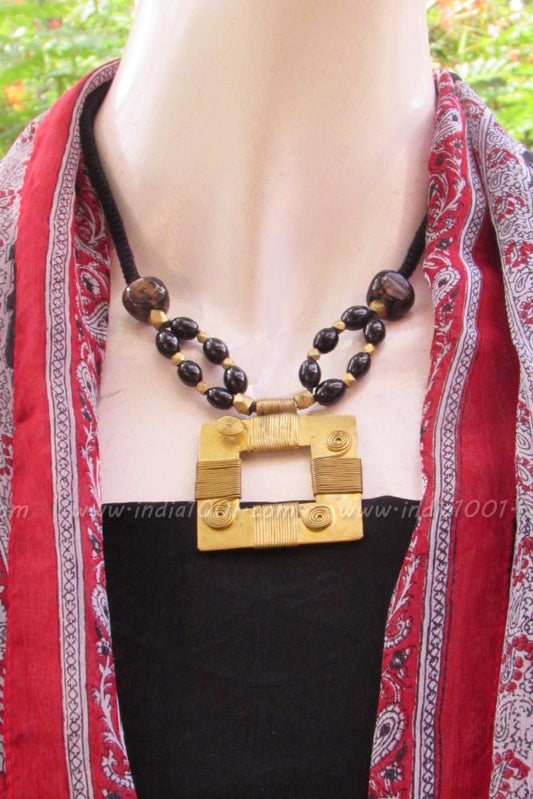 Thread necklace with Beads & Antique Pendant