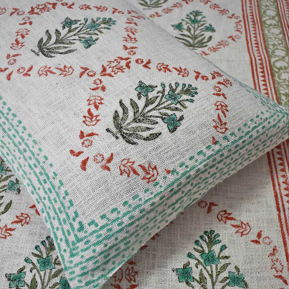 Hand block printed Textured Woven Cotton Single Bed sheet with Single ( 1 ) pillow cover