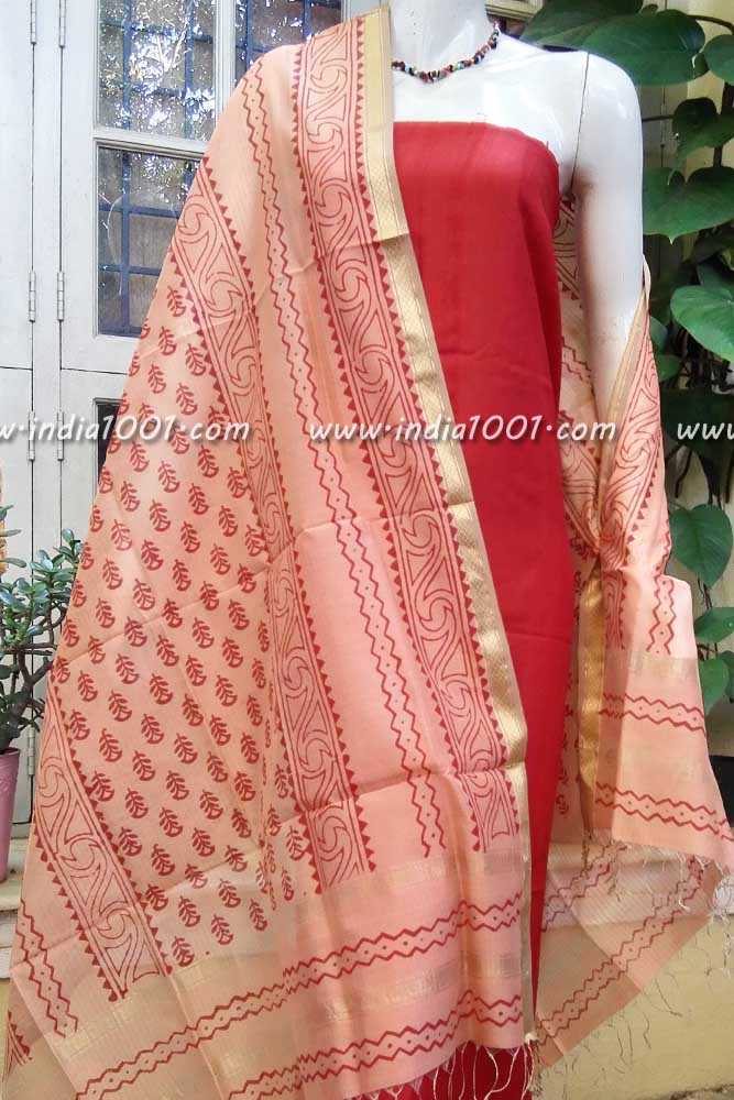 Beautiful Maheshwari si-co dupatta with Block Print