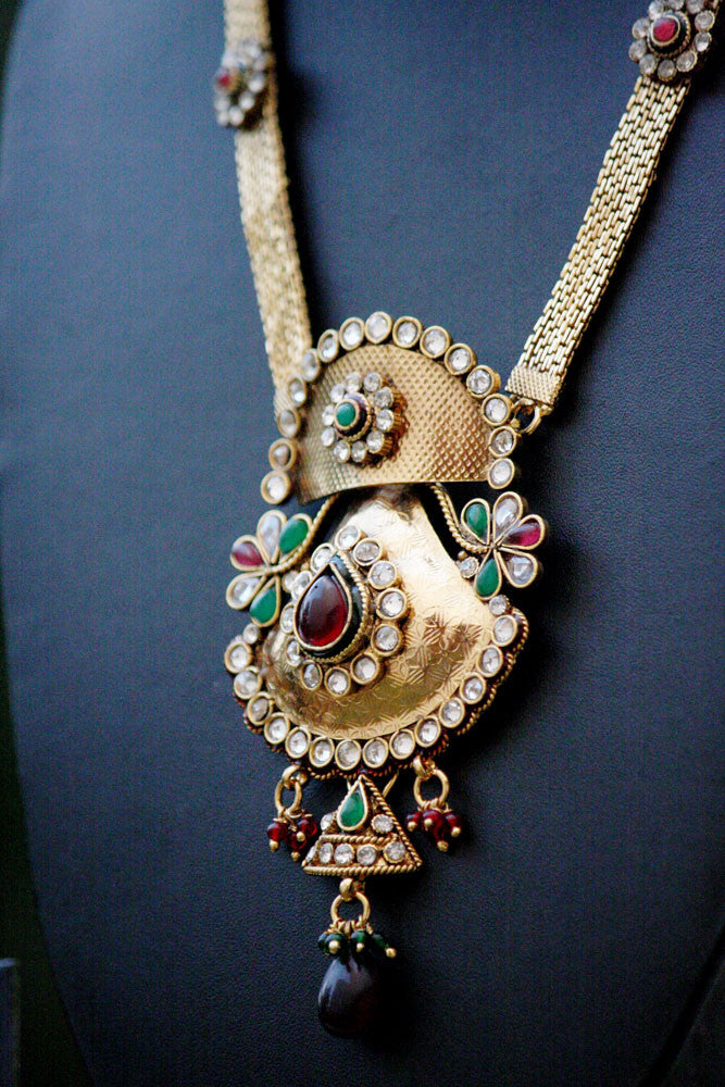 Stunning Pearl & Polki Long Necklace Set