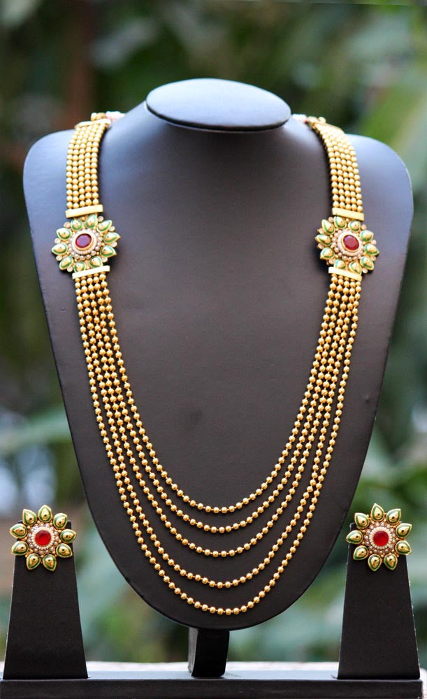 Gorgeous Meenakari Pearl Polki Long Necklace Set India1001