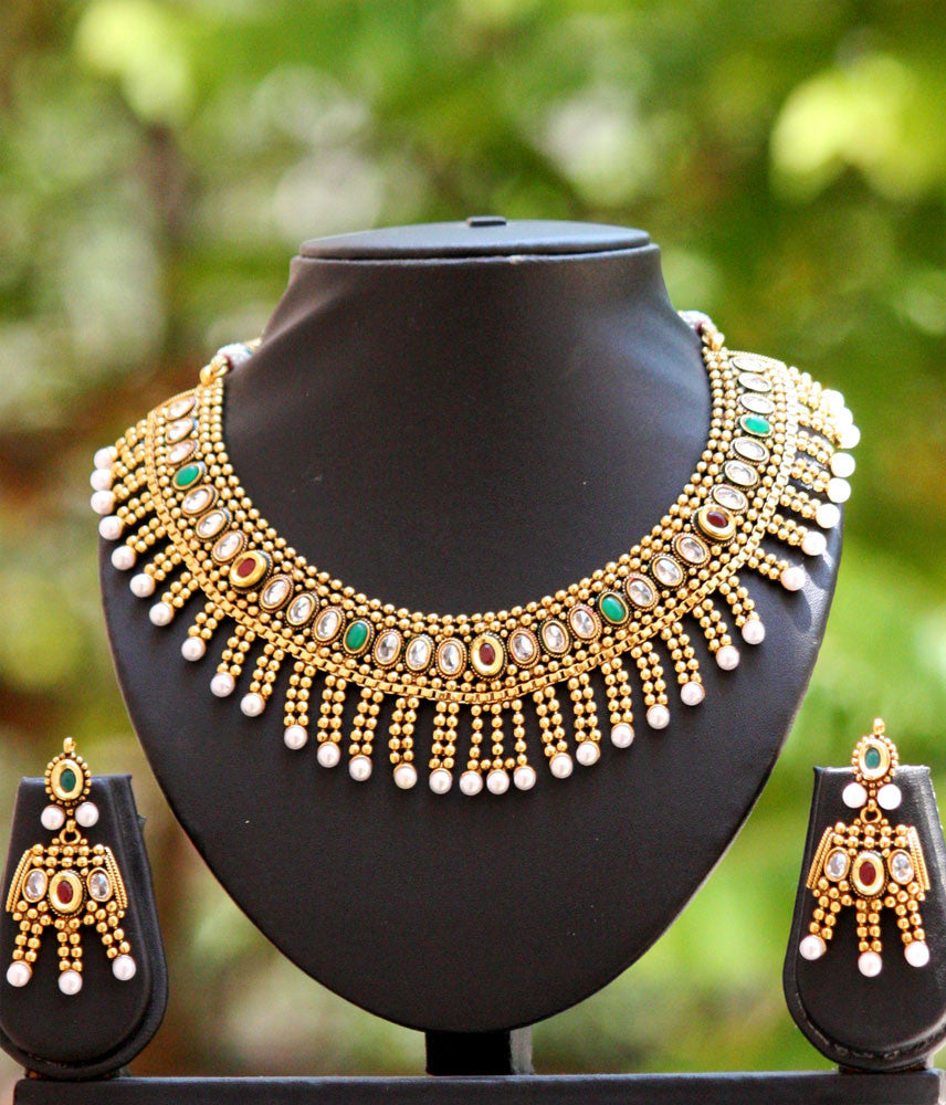 Designer Pearl & Polki Necklace Set