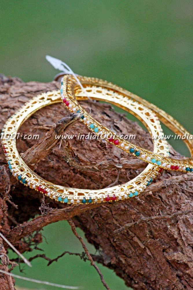 Delicate Pearl & Polki Bangles