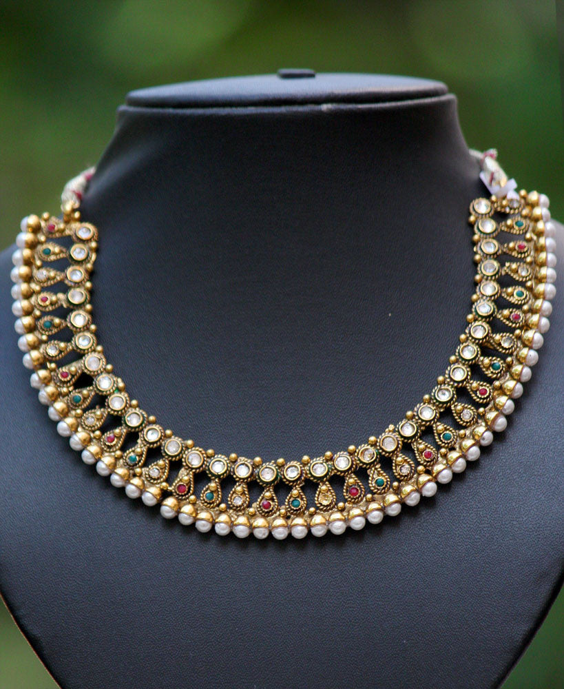 Elegant Pearl and Polki Necklace Set